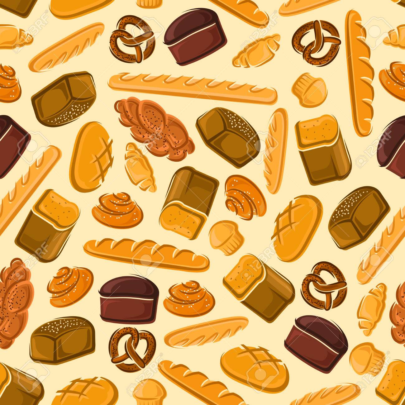 Bread And Bakery Products Seamless Pattern Background With Vector