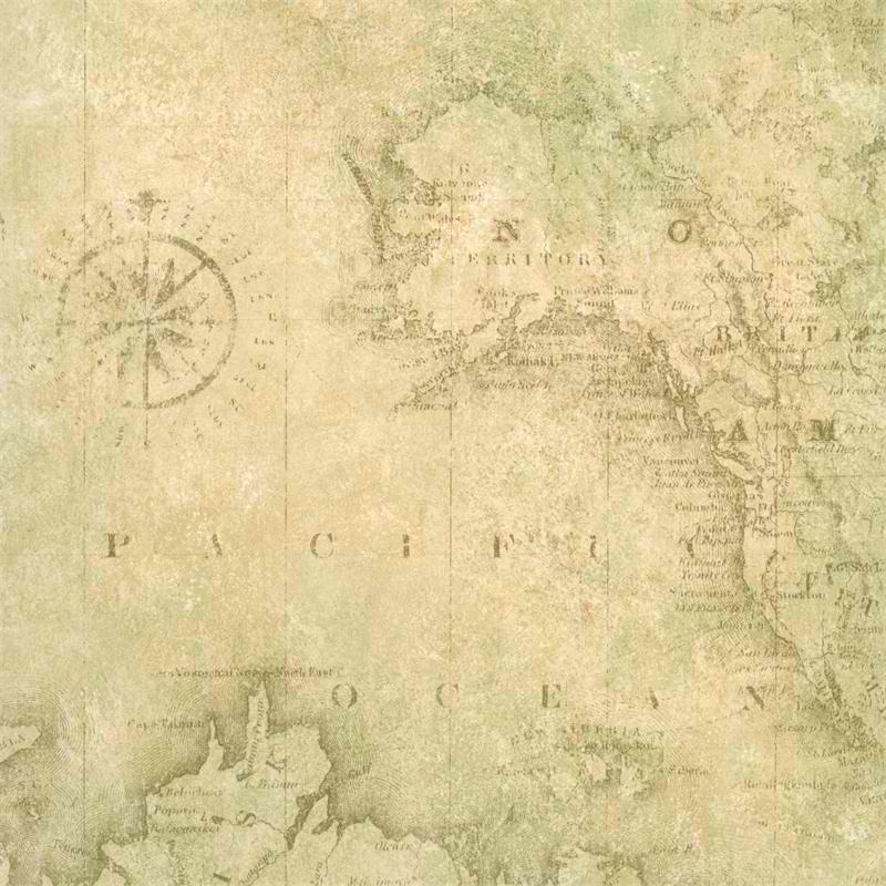 Tan World Map Wallpaper Coastal Nautical