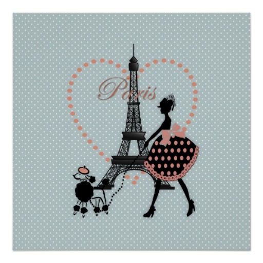 Cute Romantic Vintage Girl Walking French Poodle Poster