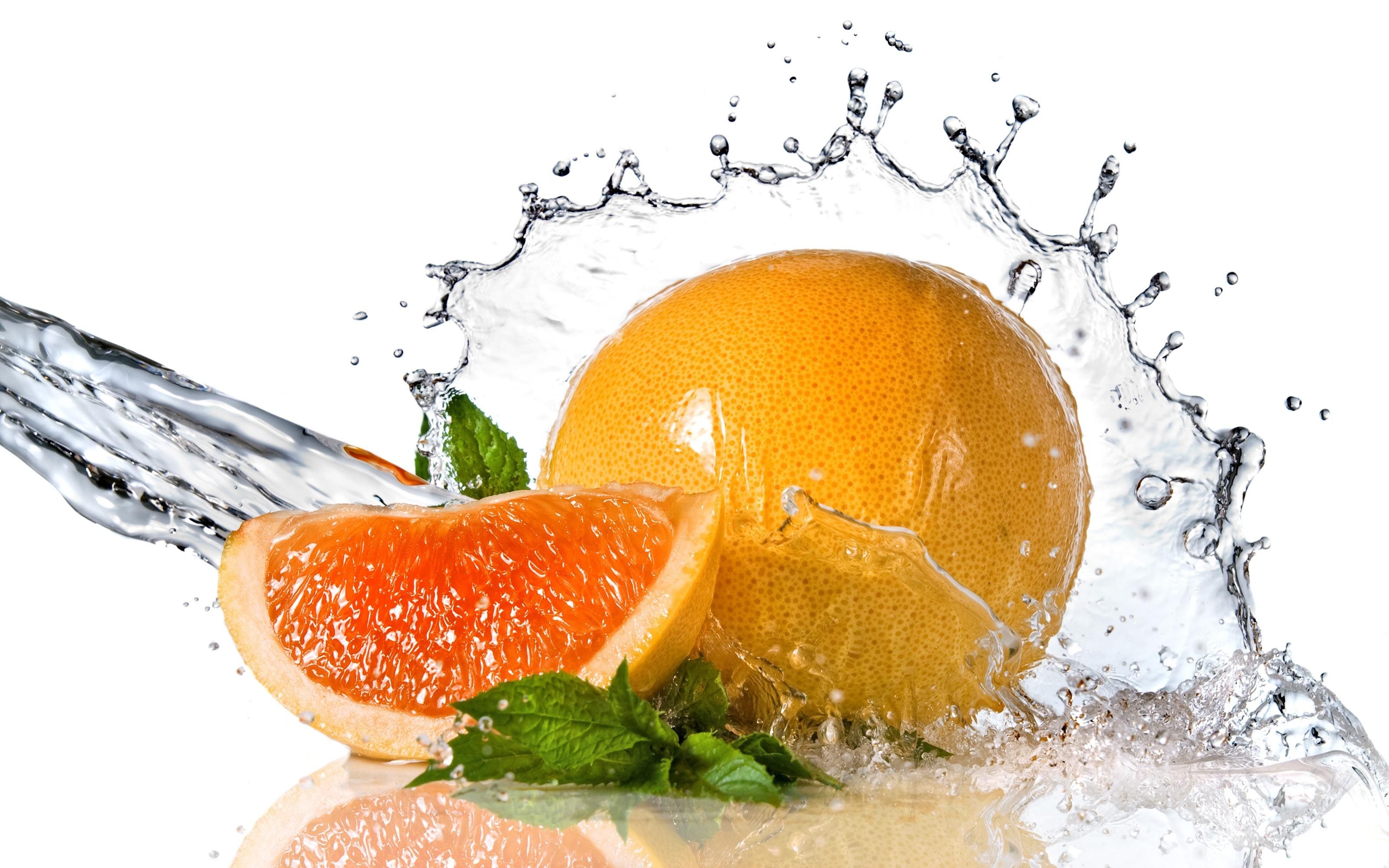Wallpaper Fruit Mint Citrus Grapefruit Splash Water