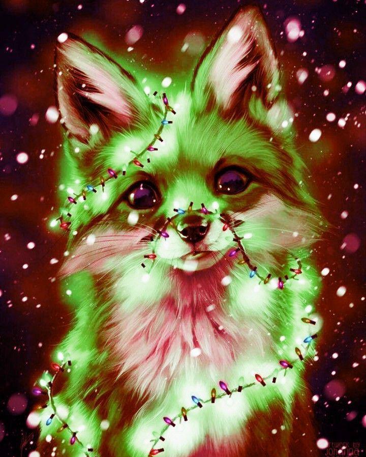 Lime Green Sparkle Fox Photo Cute Drawing Animal