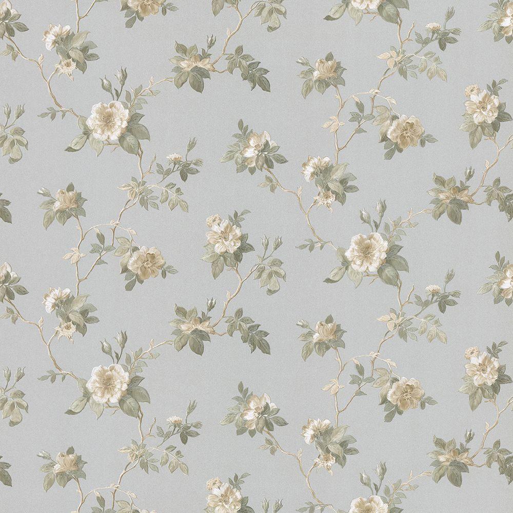 Brewster Agatha Silver Scrolling Floral Wallpaper Sample