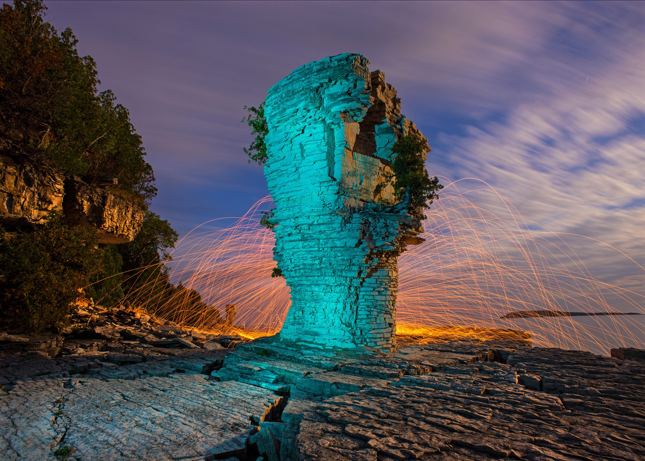 Wallpaper Beach Tree Sand Canada Rock Island Clouds Night