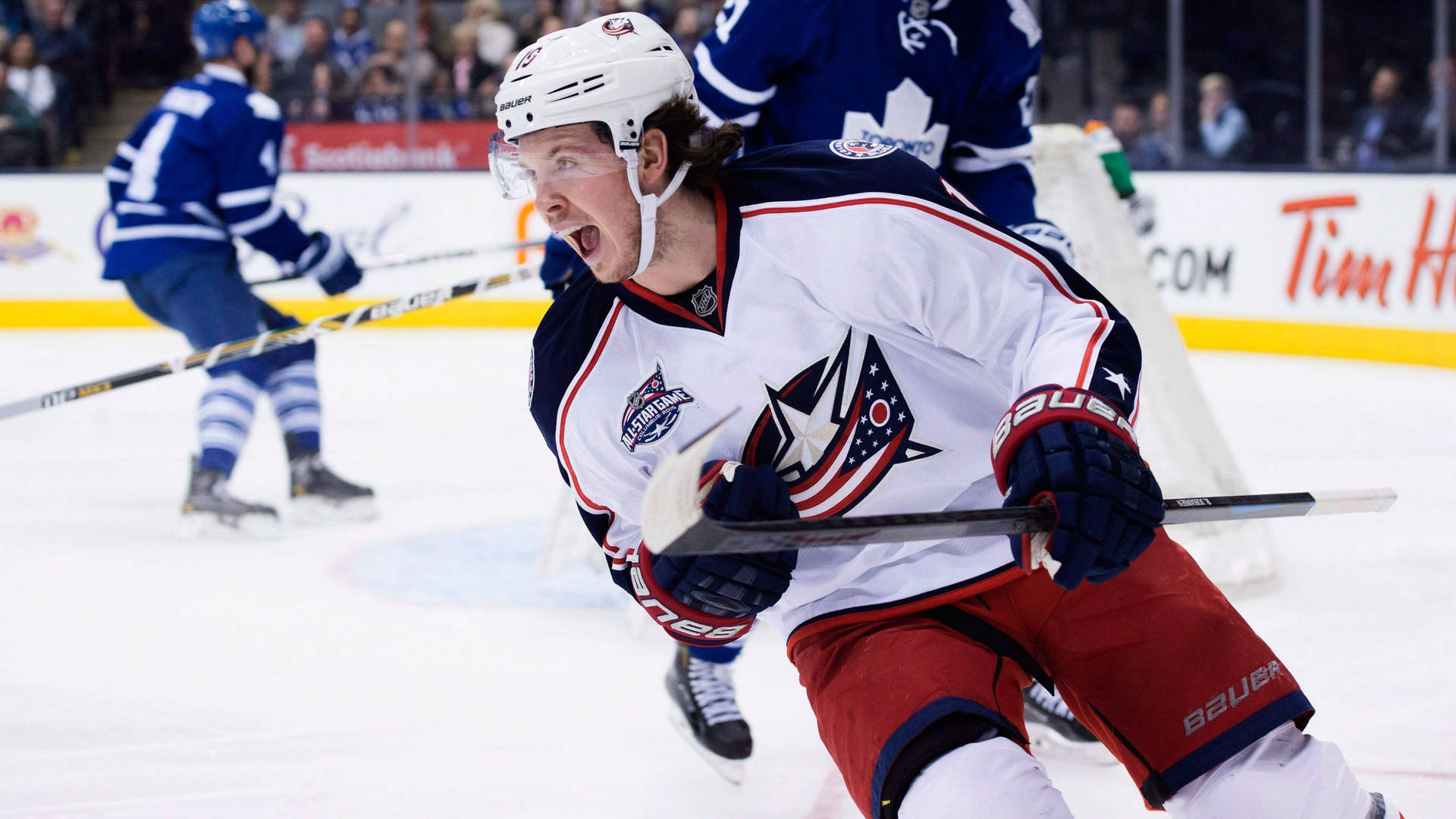 Ryan Johansen In Action During A Columbus Blue Jackets Game Wallpaper