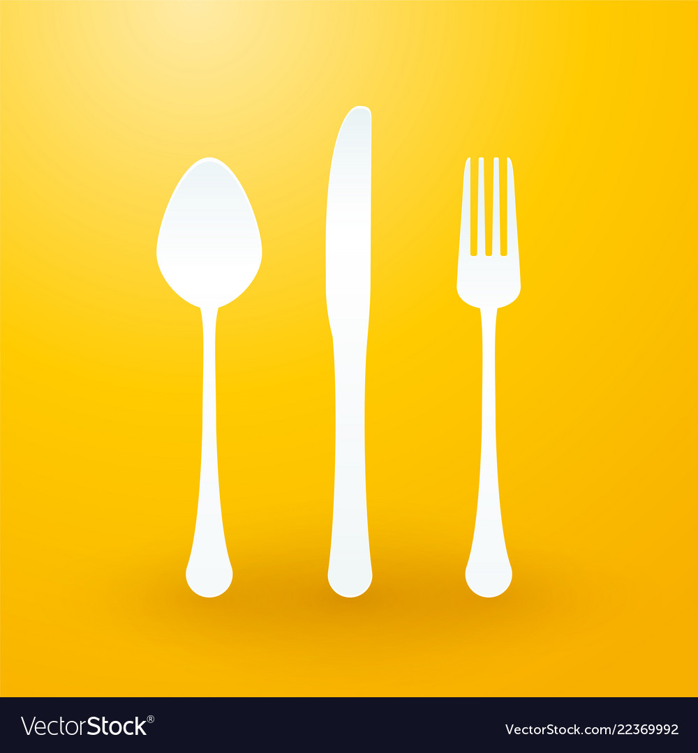 Spoon Fork And Knife On Yellow Background Vector Image