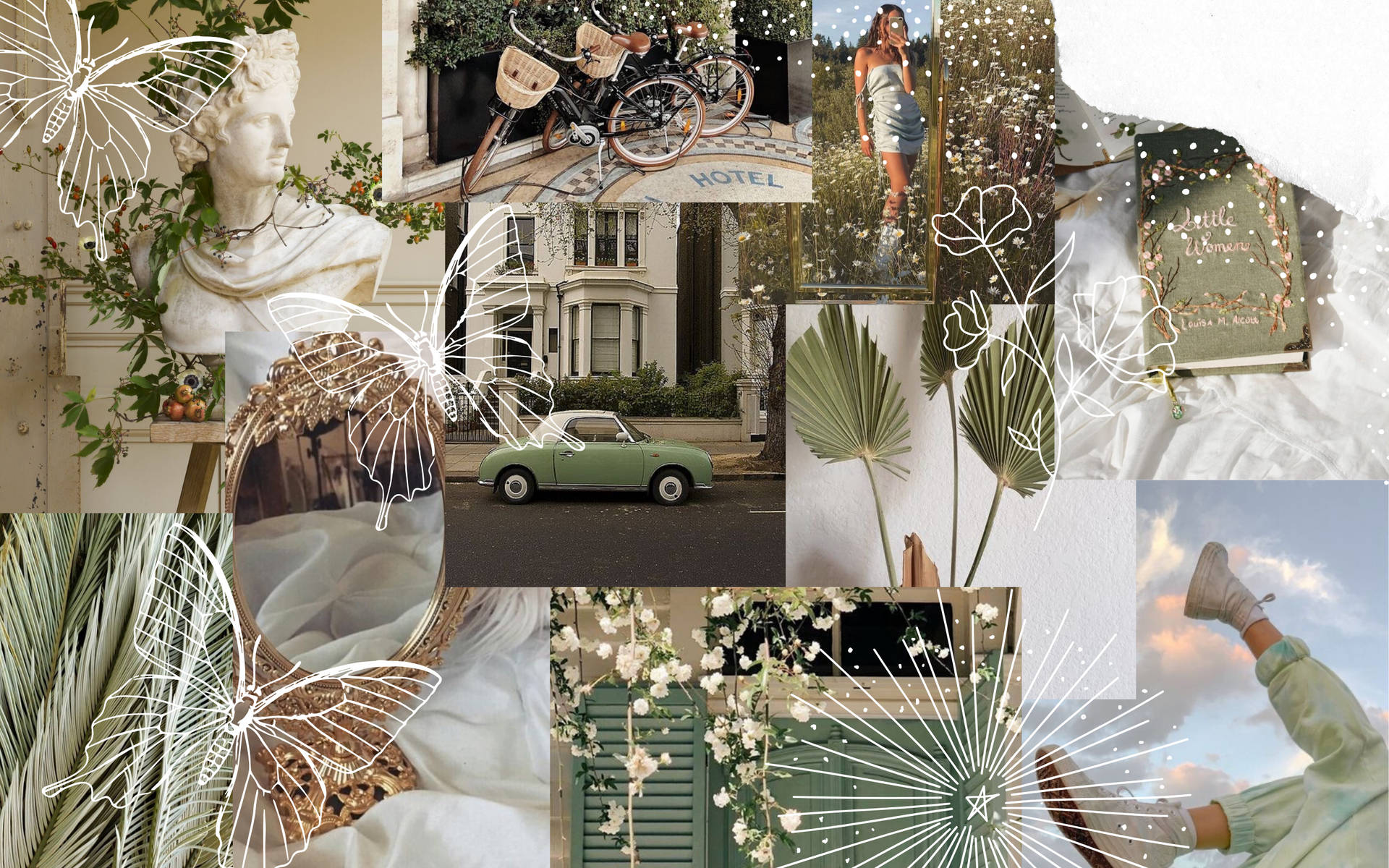 Sage Green Collage Wallpaper