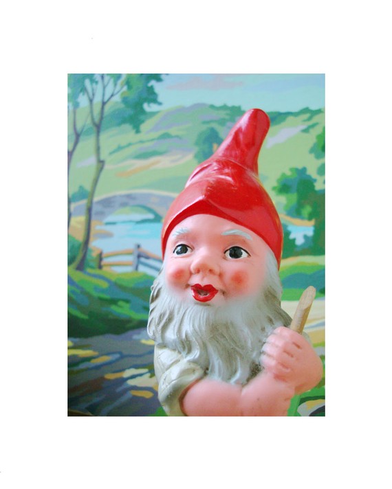 Strolling Gnome With Paint By Number Background Print Doecdoe