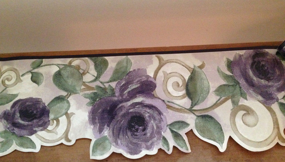 Cassis Sculptured Wallpaper Border Rose Paper Roses Purple
