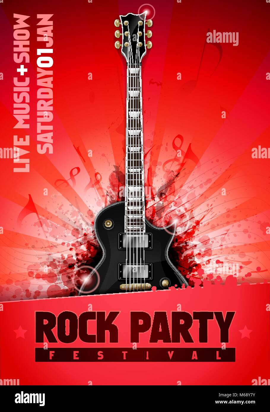 Vector Illustration Red Rock Festival Party Flyer Design Template