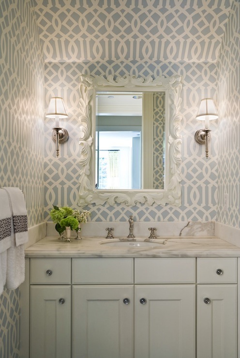 Imperial Trellis Wallpaper Transitional bathroom Graciela Rutkowski