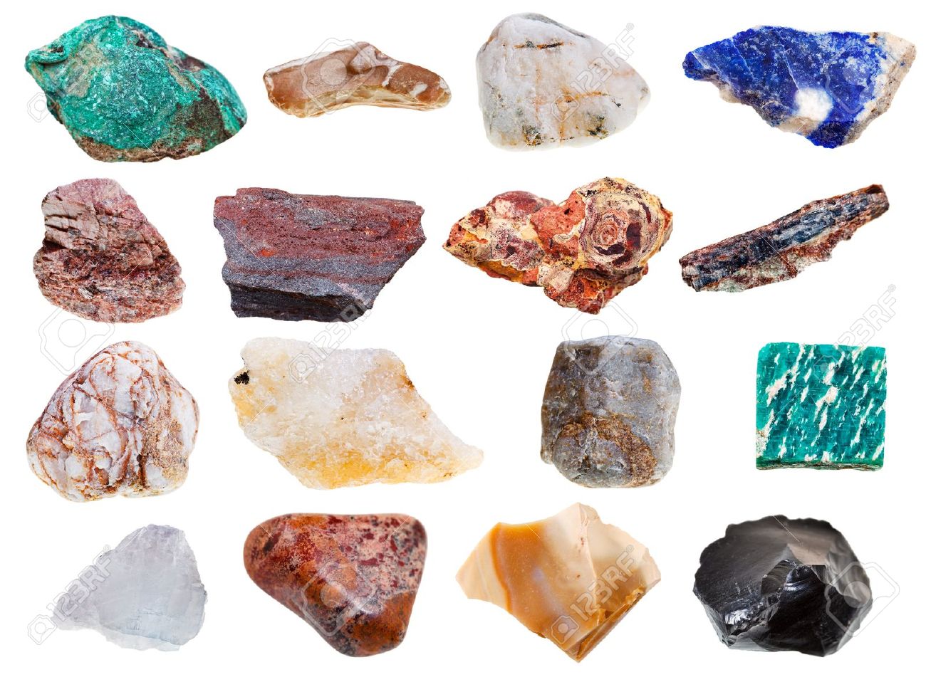 Collection Of Rock Minerals Isolated On White Background Stock