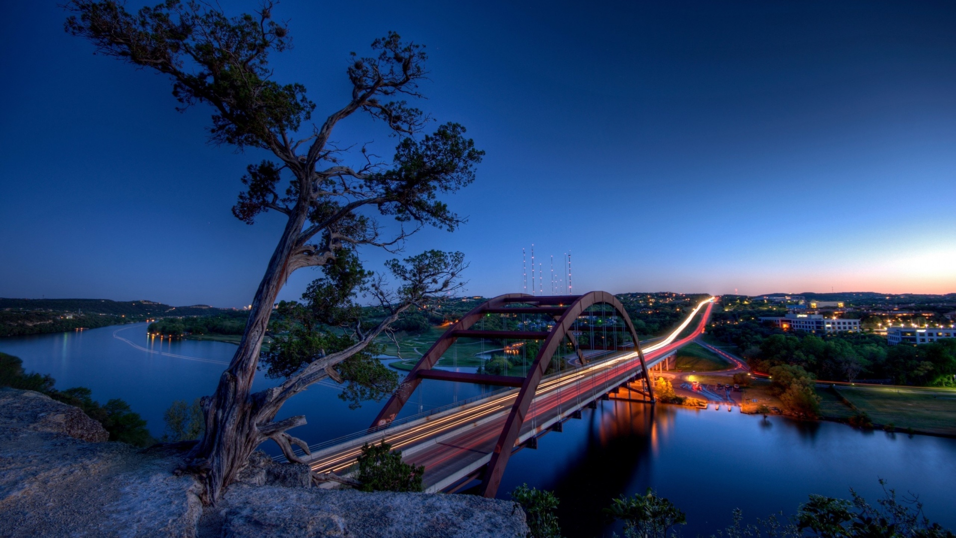 Texas Austin Pennybacker Bridge HDr Wallpaper Background Full HD