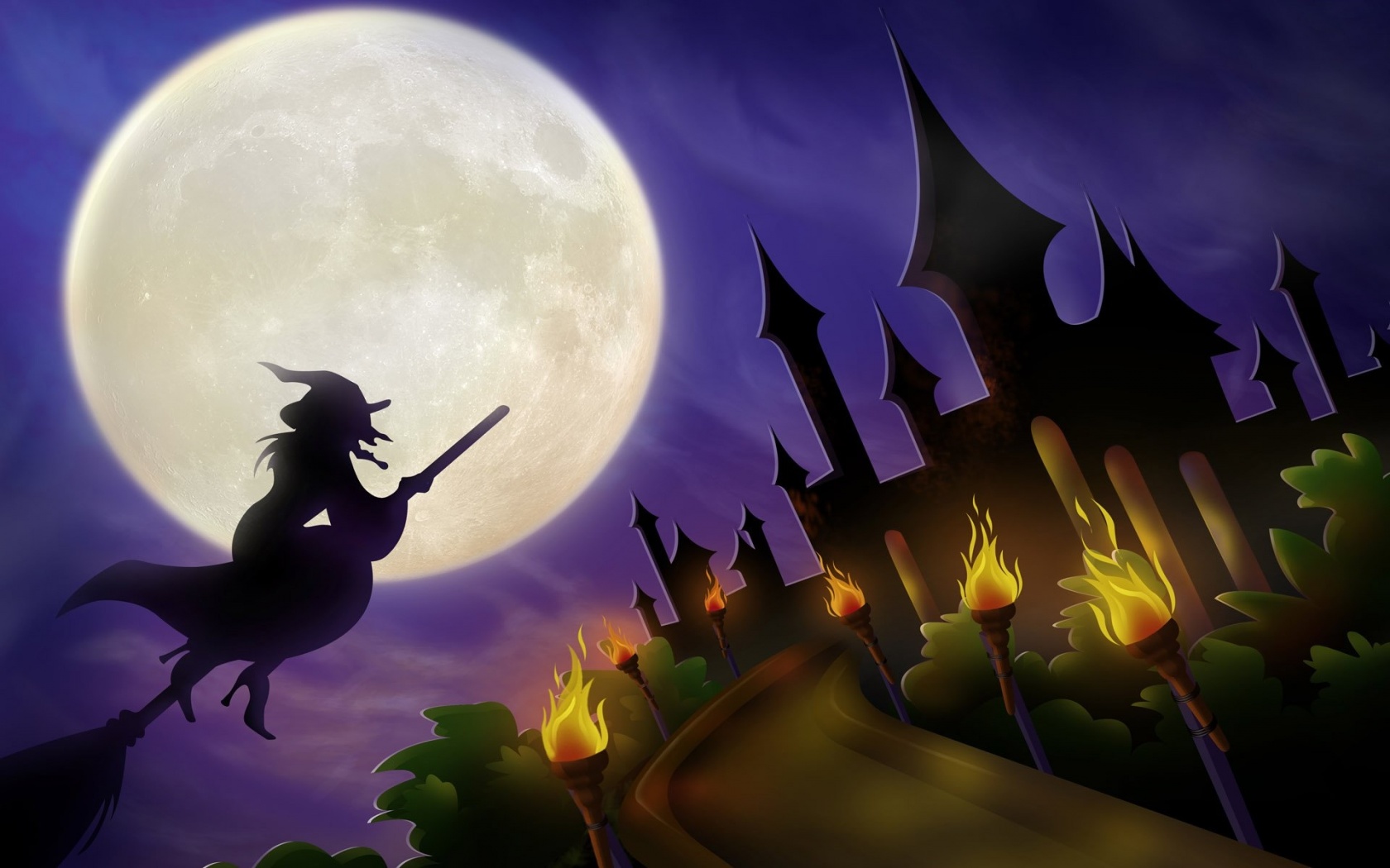 Windows Background Halloween Witch Castle Wallpaper X