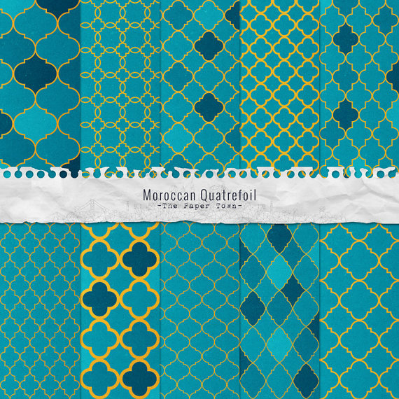 Moroccan Quatrefoil Digital Scrapbook Papers Mosaic Textured
