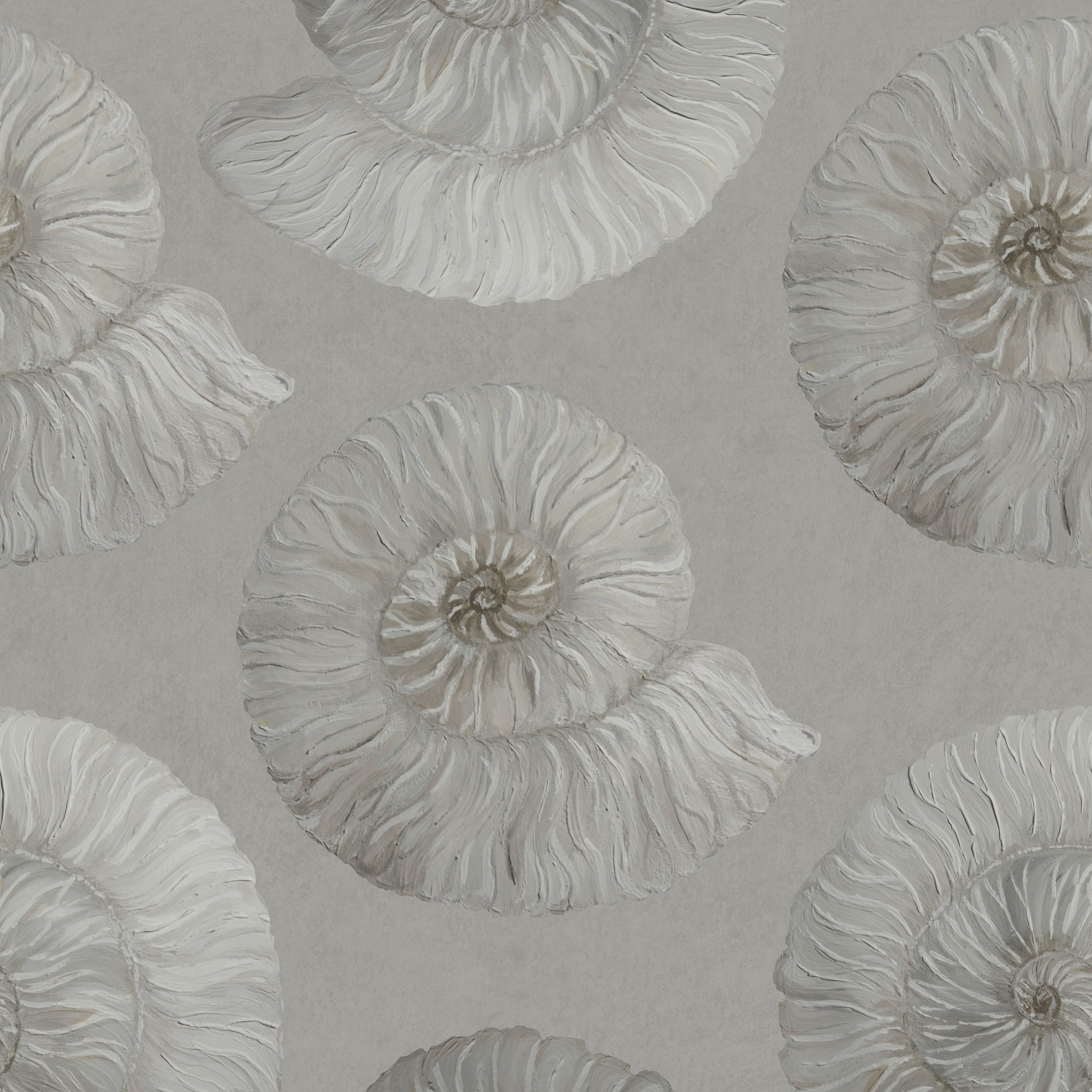 Stonegrave Hand Painted Grey Ammonite Fossil Artisan Wallpaper