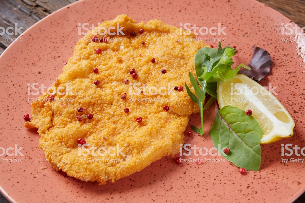 Free download Chicken Schnitzel On Plate Over Wooden Background Top