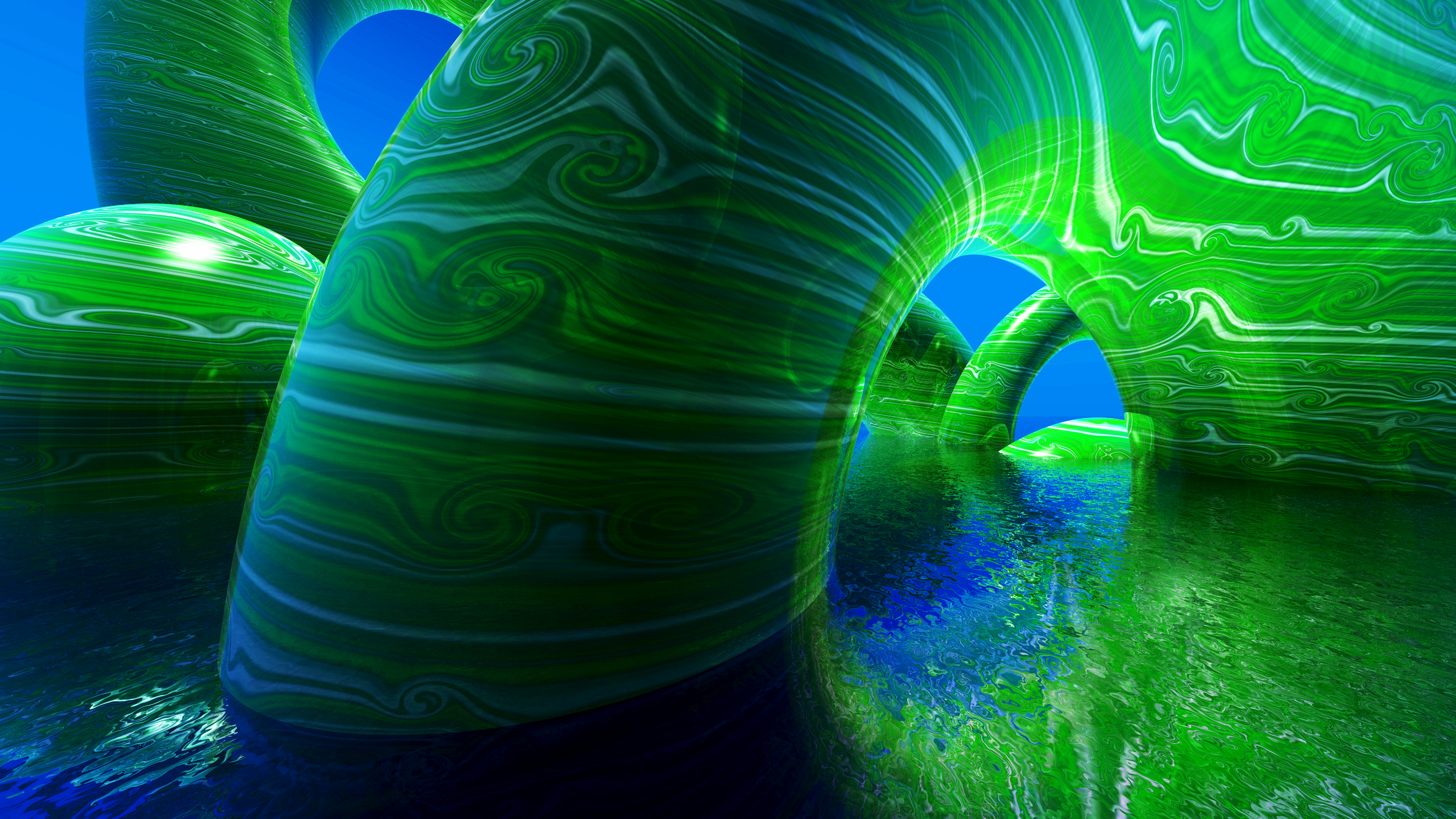 3d Green Blue Abstract 4k Wallpaper Desktop Background