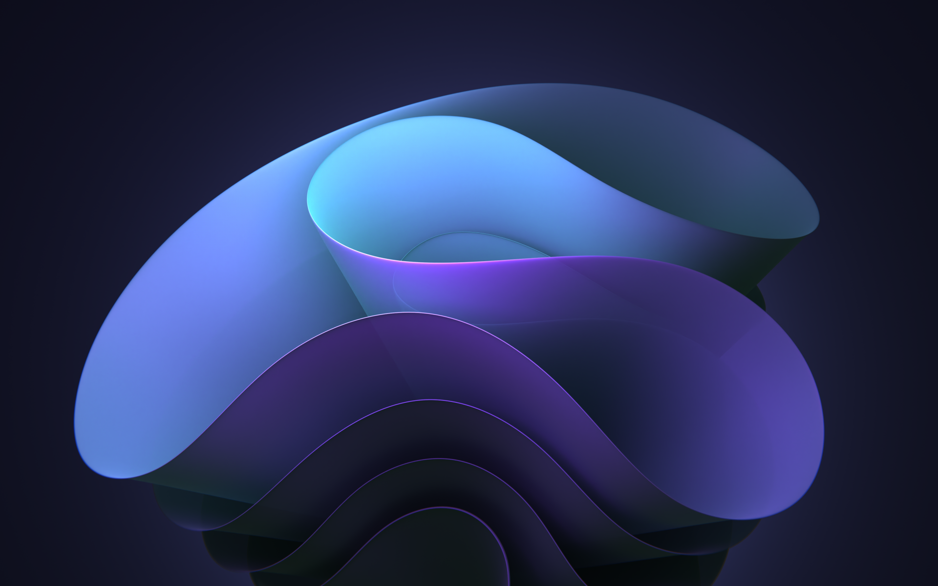 Abstract Windows 11 wallpaper with flowing blue and purple shapes on a dark background