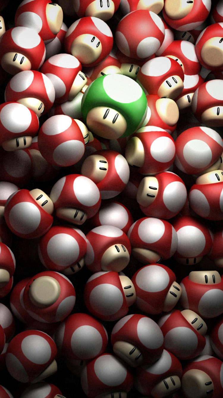 Mario Crowded Nintendo Mushrooms iPhone Wallpaper
