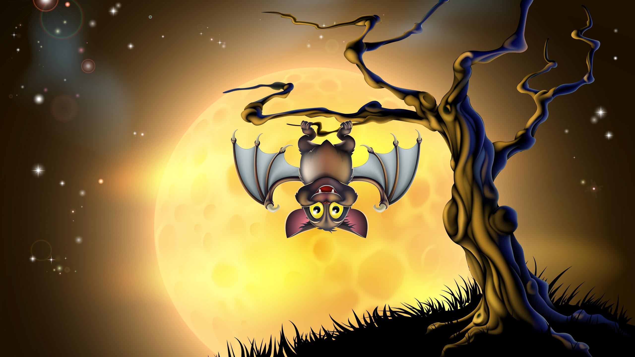 Bat Full Moon Bats Halloween Creepy Tree