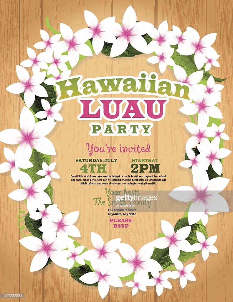 Hawaiian Luau Invitation Design Template Lei Flowers And Wood