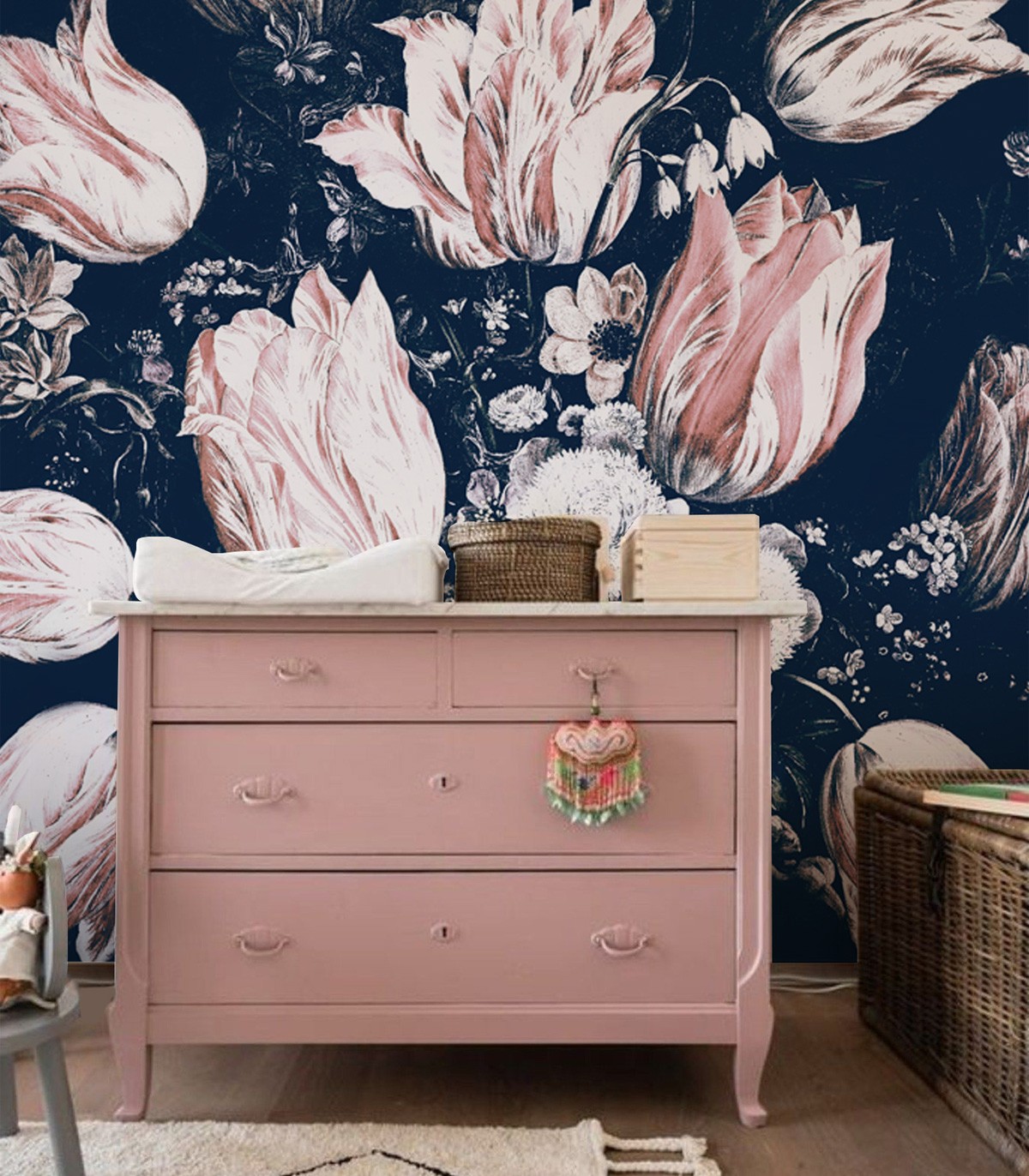 Floral Navy Wallpaper
