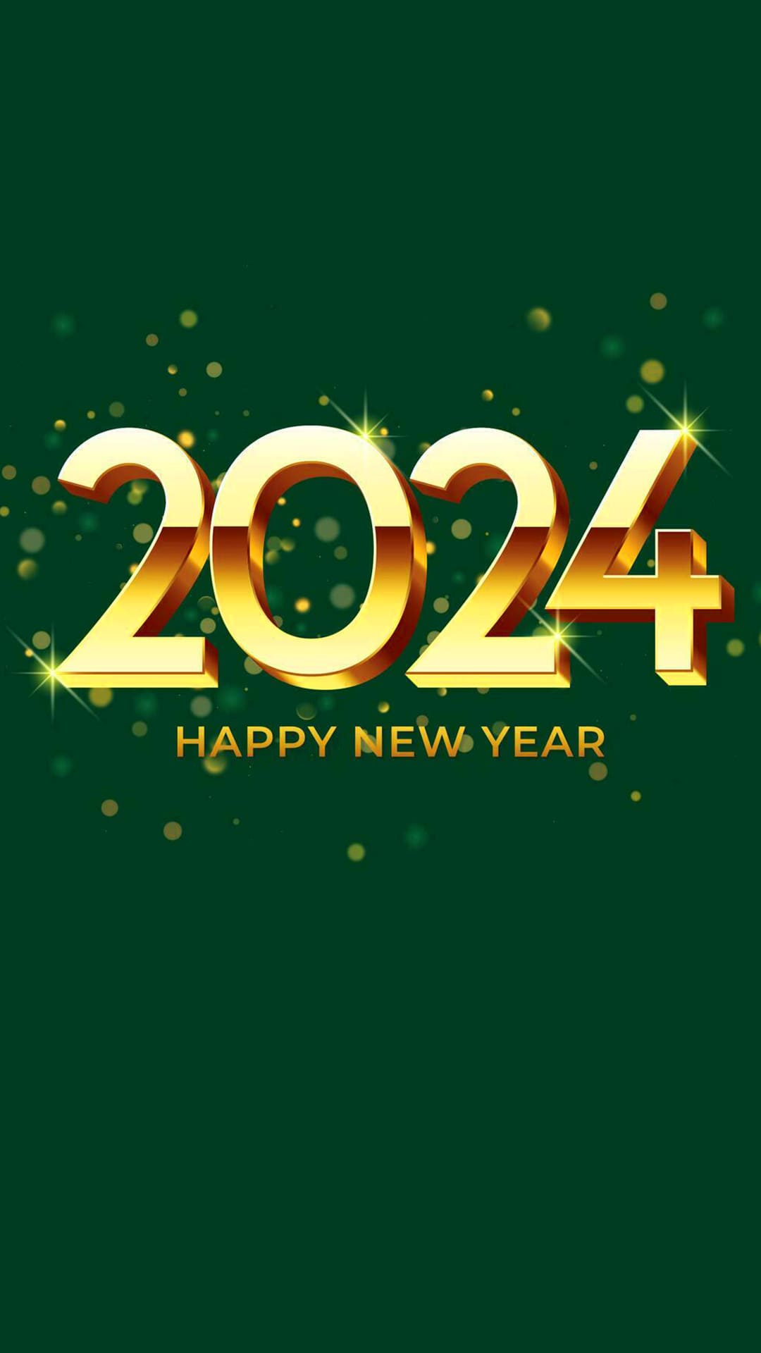 Happy New Year 2024. Golden 2024 typography with a festive, green backdrop