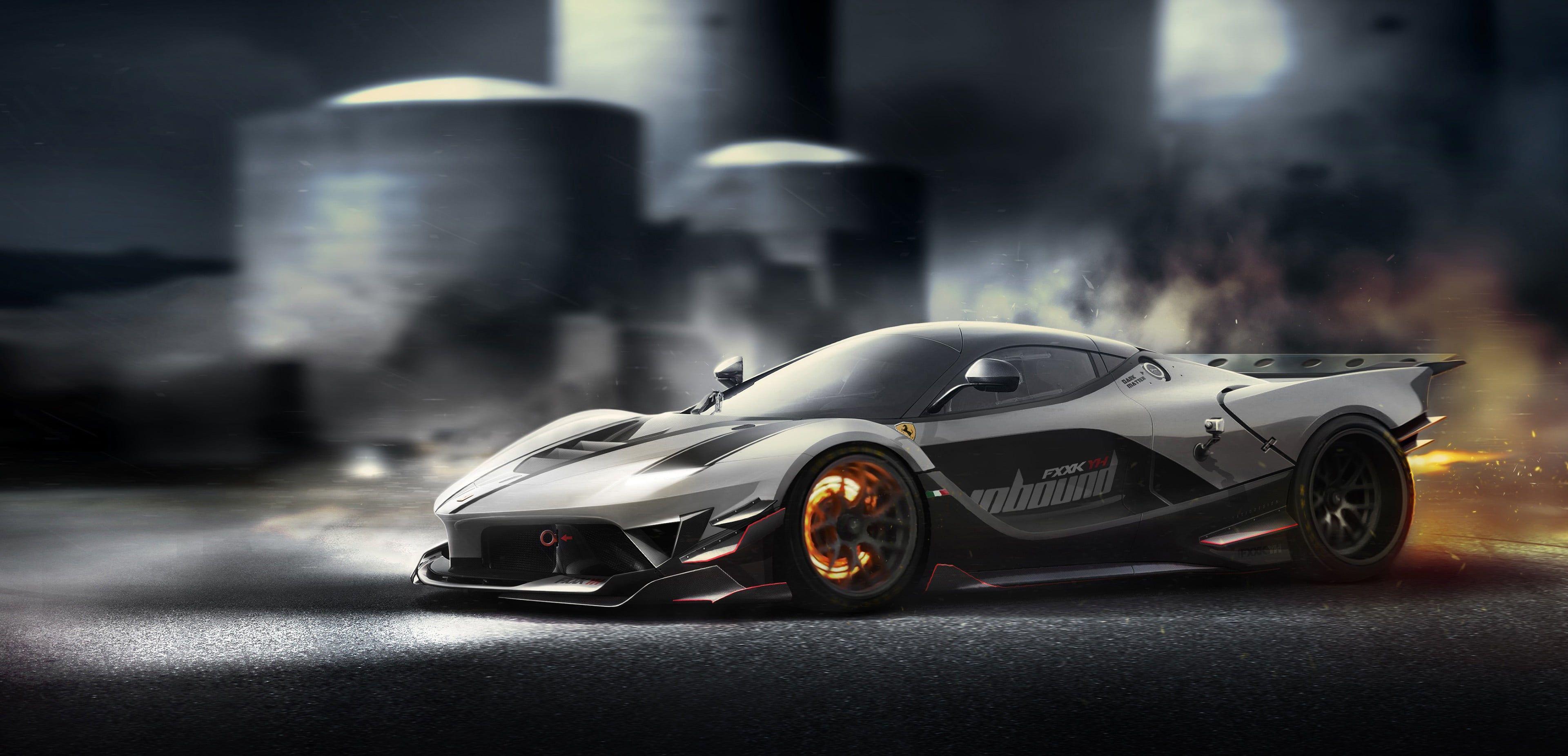 HD Wallpaper Black Sports Car Ferrari Fxxk Motion Blur