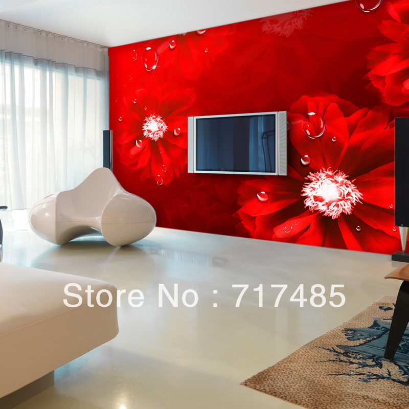 High Quality Red Flowers Living Room Decorative WallpaperImitation