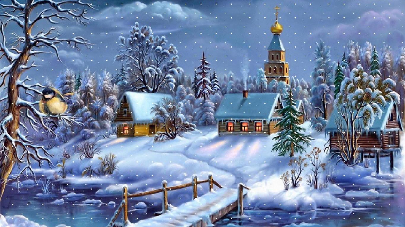 Peaceful Christmas Village Wallpapers Pictures 1366x768