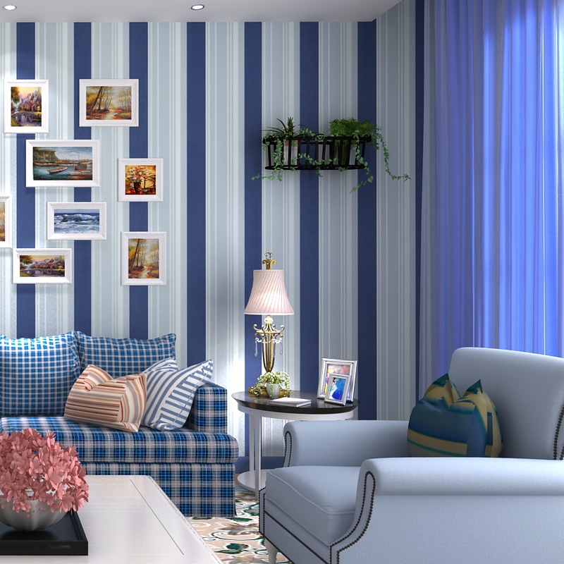 Blue And White Striped Wallpaper Home Brick