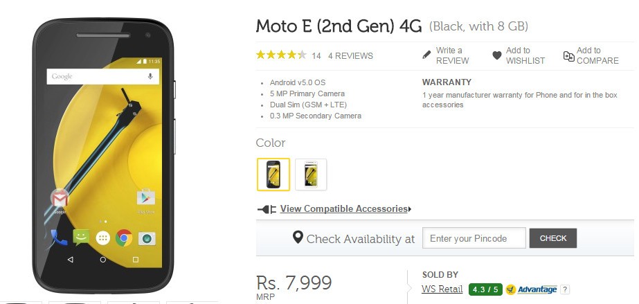 Motorola Moto E 2nd Gen Goes On Sale In India For Softpedia