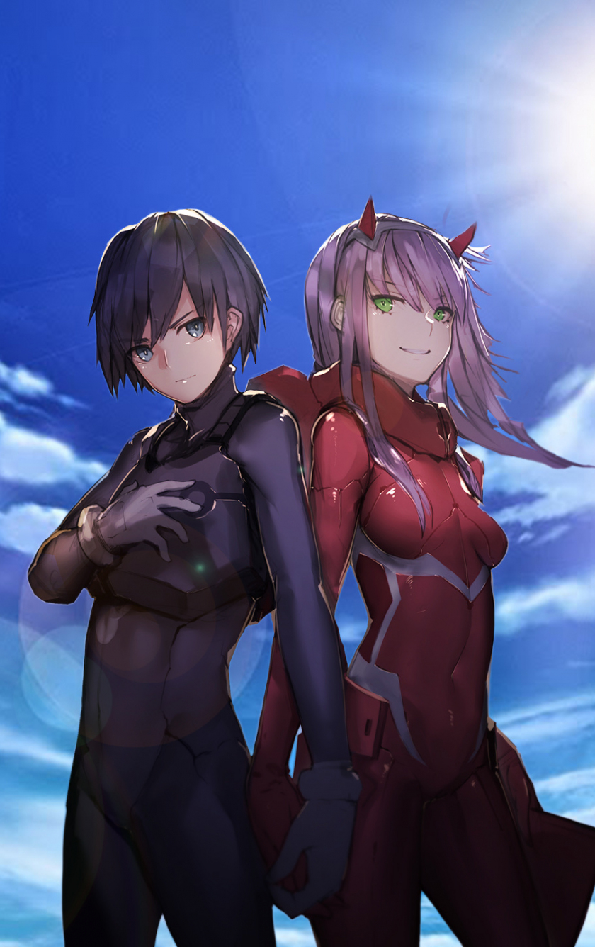 Wallpaper Hiro And Zero Two Anime Happy