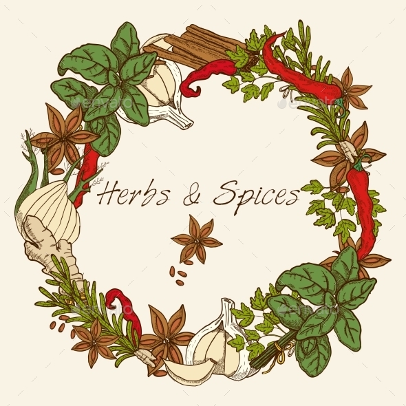 Graphicriver Herbs And Spices Round Frame