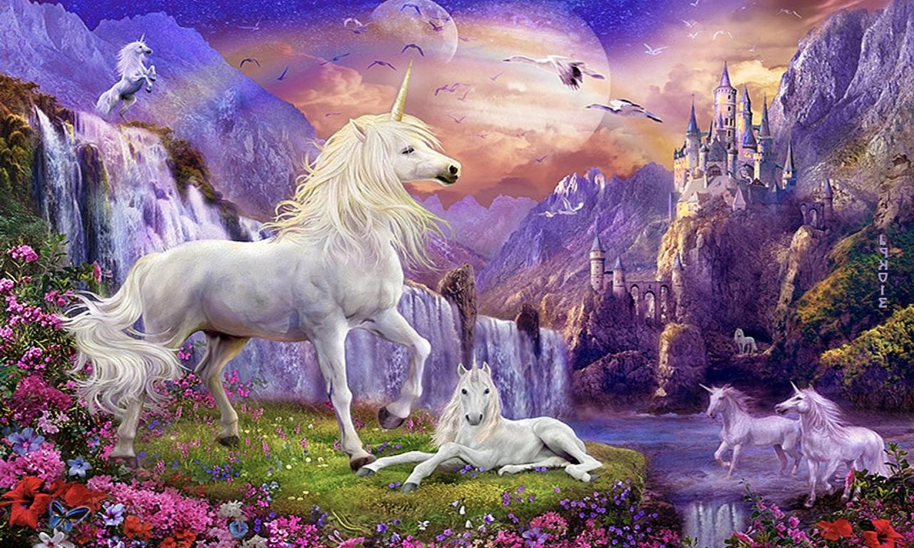 Fantasy Wallpaper HD Unicorns Horse Castles Waterfalls