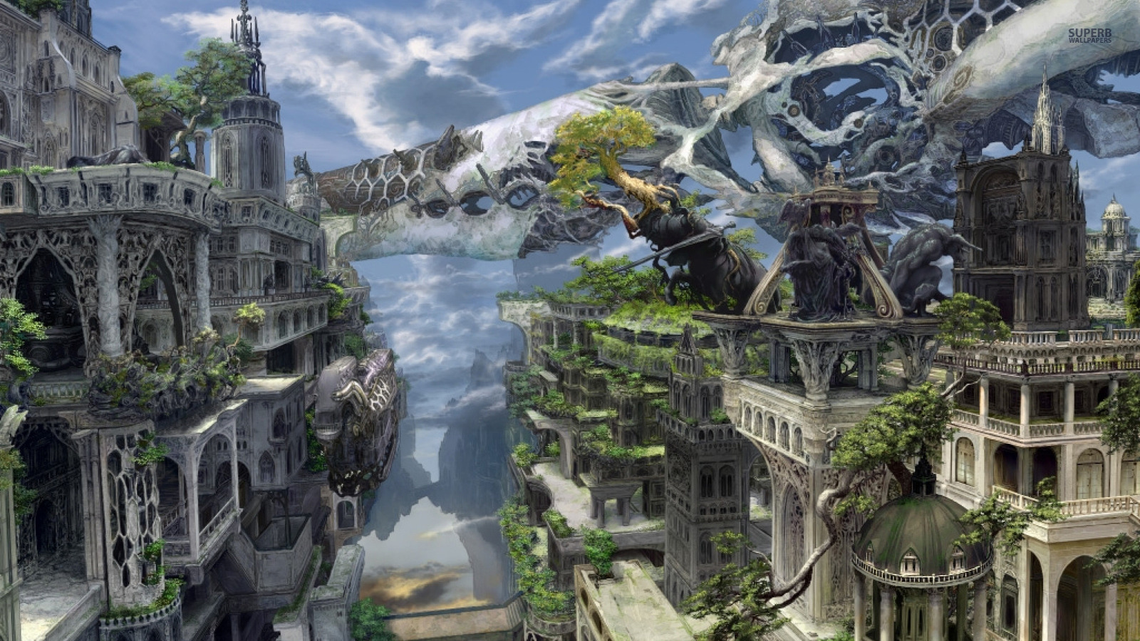 Overgrown City Fantasy Wallpaper