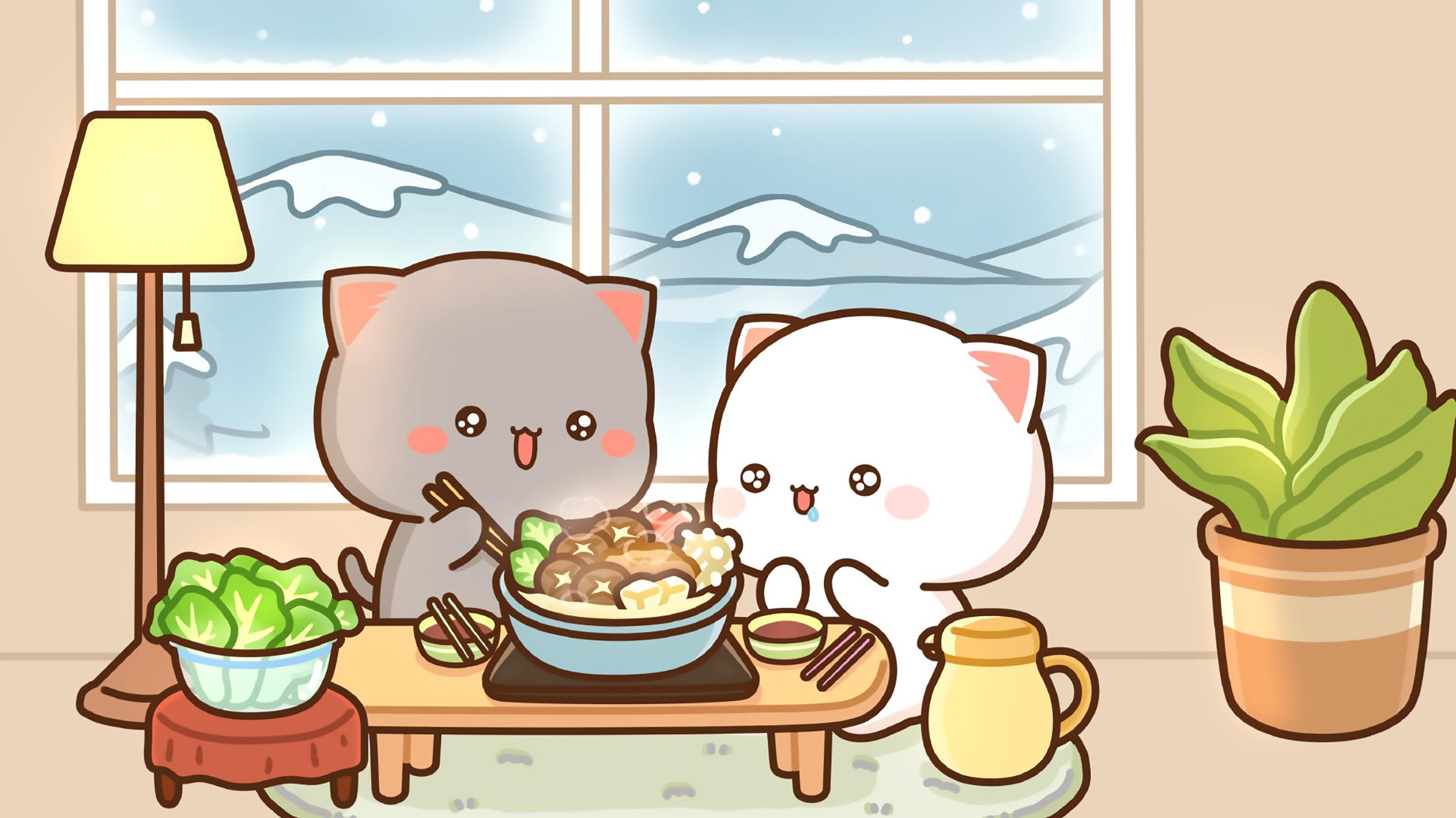 Peach Goma Yummy Winter Hotpot Desktop Background Kawaii Hoshi