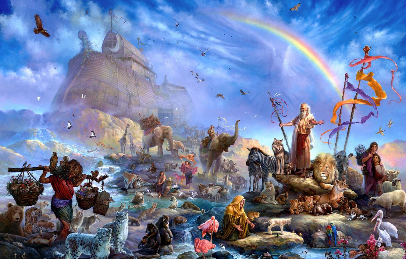 Wallpaper Animals People Rainbow Art Salvation The Ark Tom