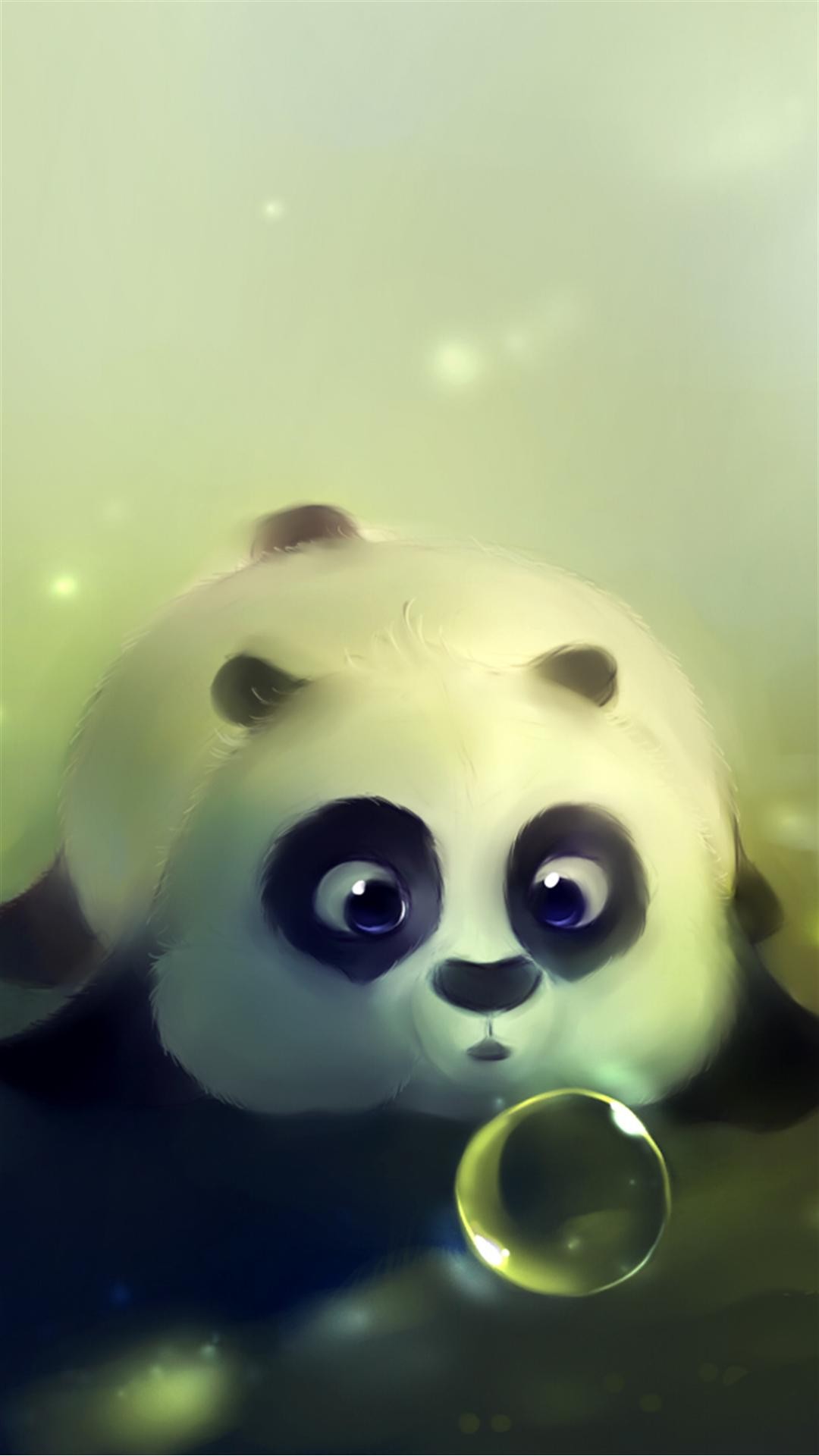 Adorable baby panda mesmerized by a bubble, perfect for a cute phone wallpaper