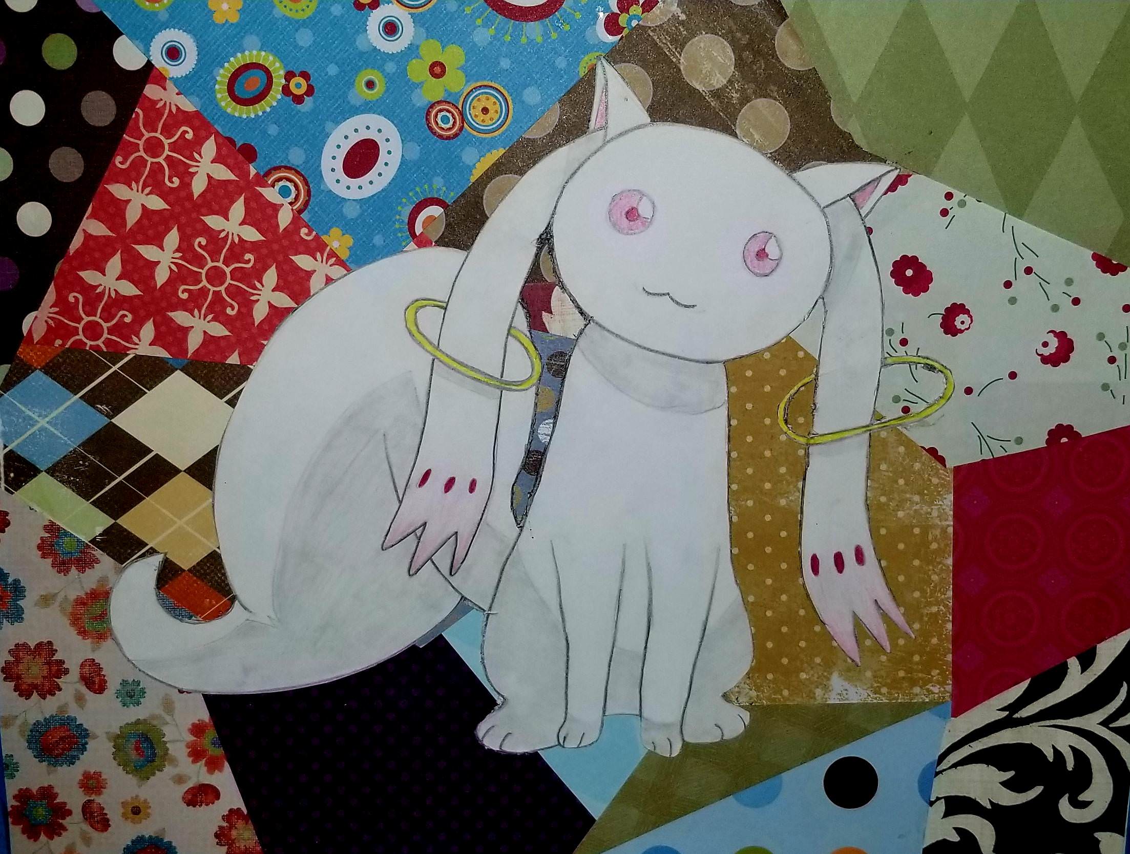 I Drew Kyubey From Madoka Magica With A Craft Paper Background