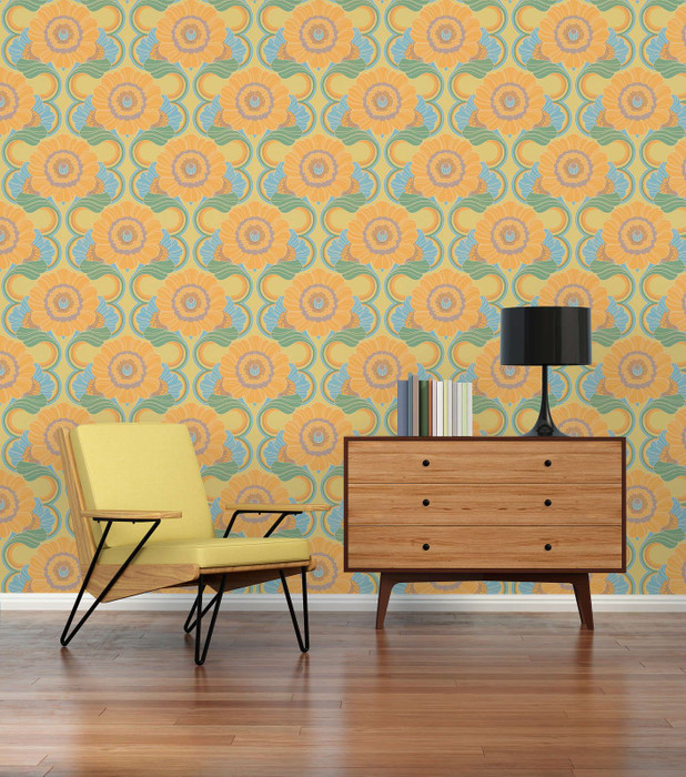 Retro Abstract Floral Yellow Wallpaper