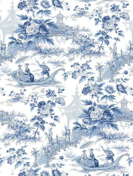 Oriental Garden Toile Wallpaper China Blue and White LOU  patterns