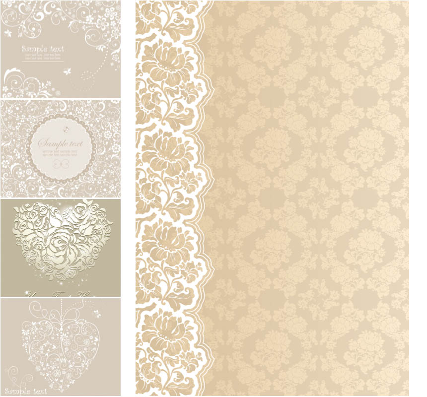 Set Of Vector Beige Wedding Background With Various Classic