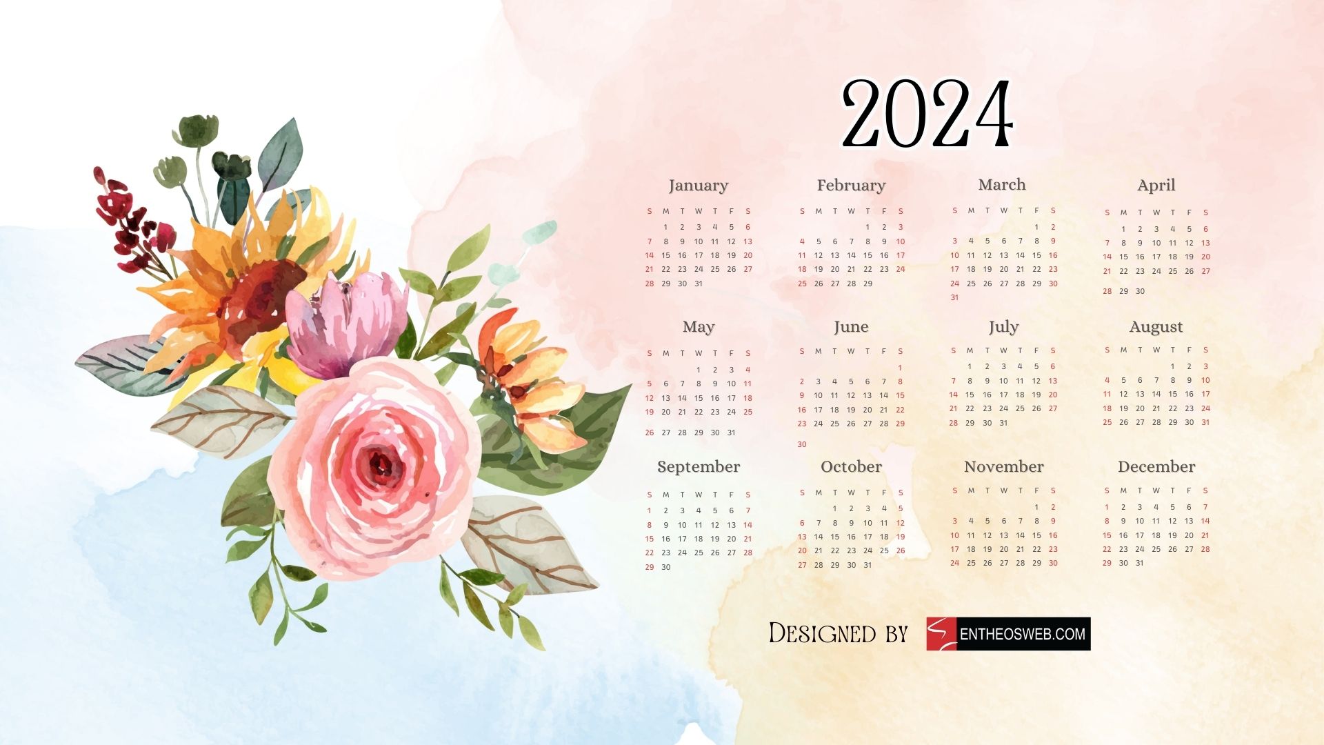Floral Watercolor November 2024 Calendar Wallpaper
