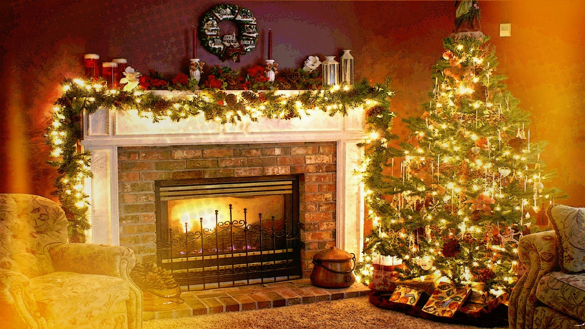 Christmas Holiday Fireplace Interiors Wele Home Wallpaper
