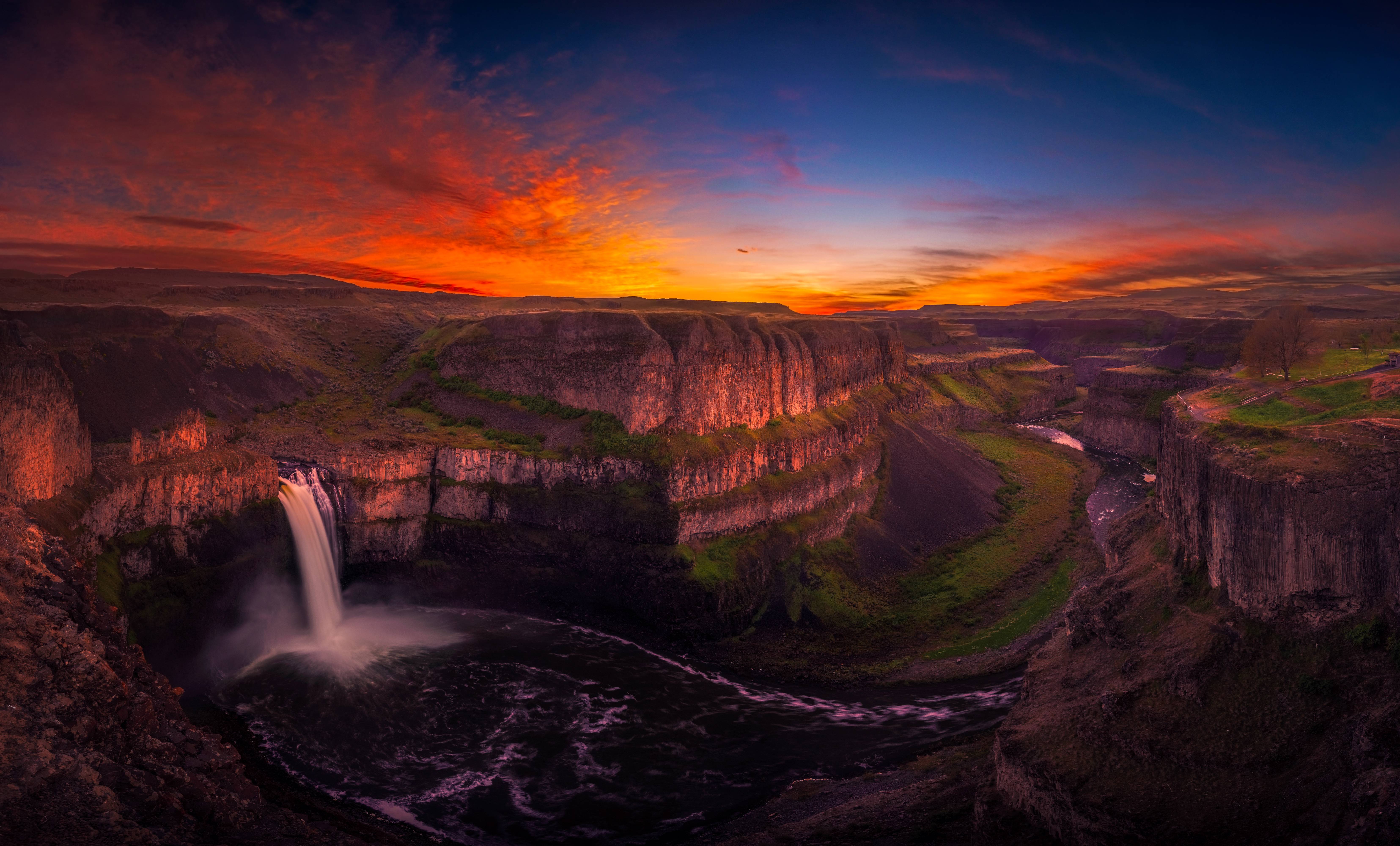 Waterfall At Sunset HD Nature 4k Wallpaper Image