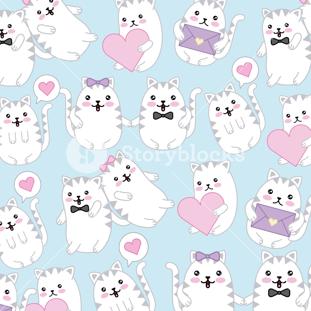 Kawaii Cute Cats Speech Bubble Love Hearts Wallpaper Vector