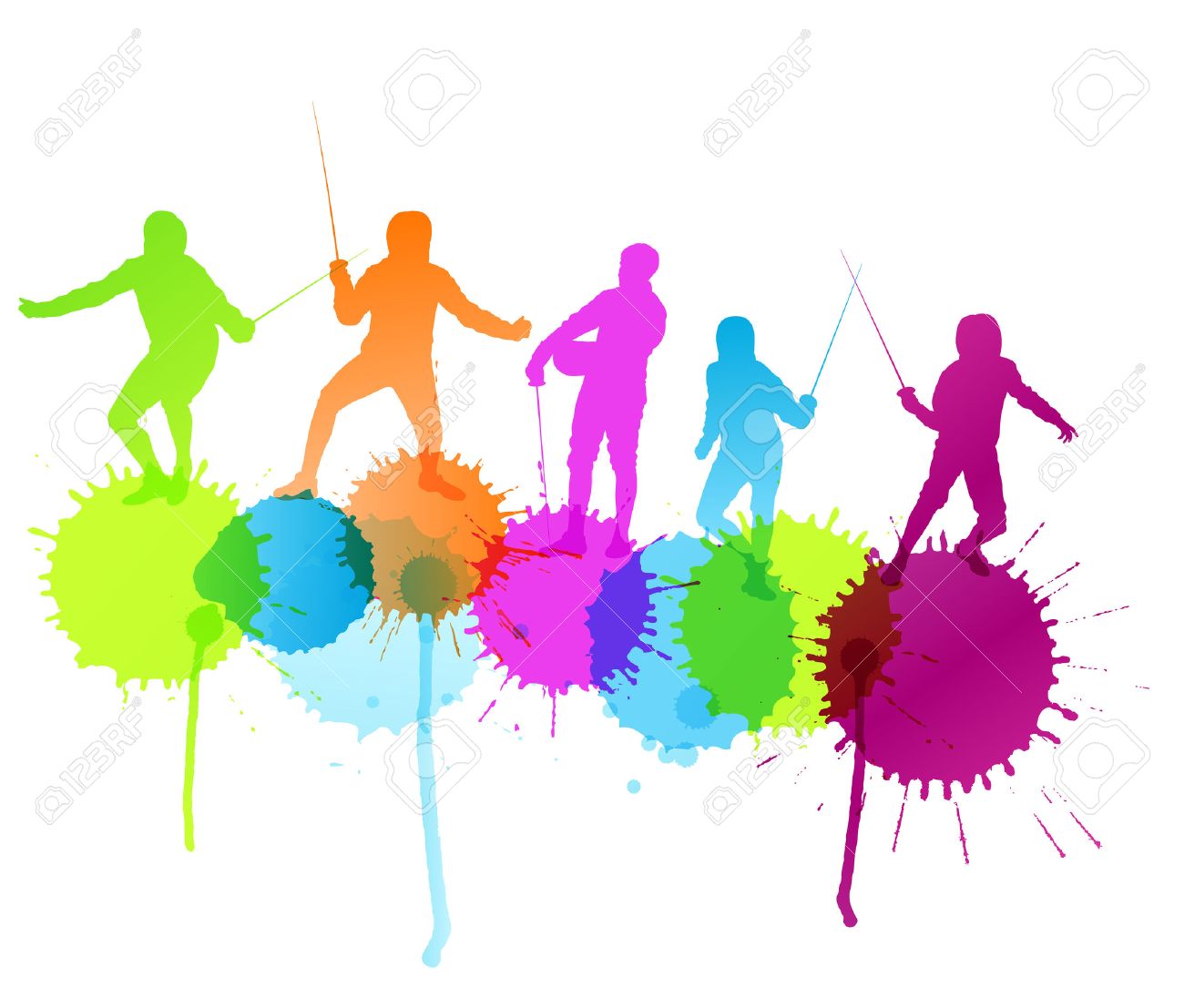 Fencing Sport Silhouette Vector Background Concept With Color