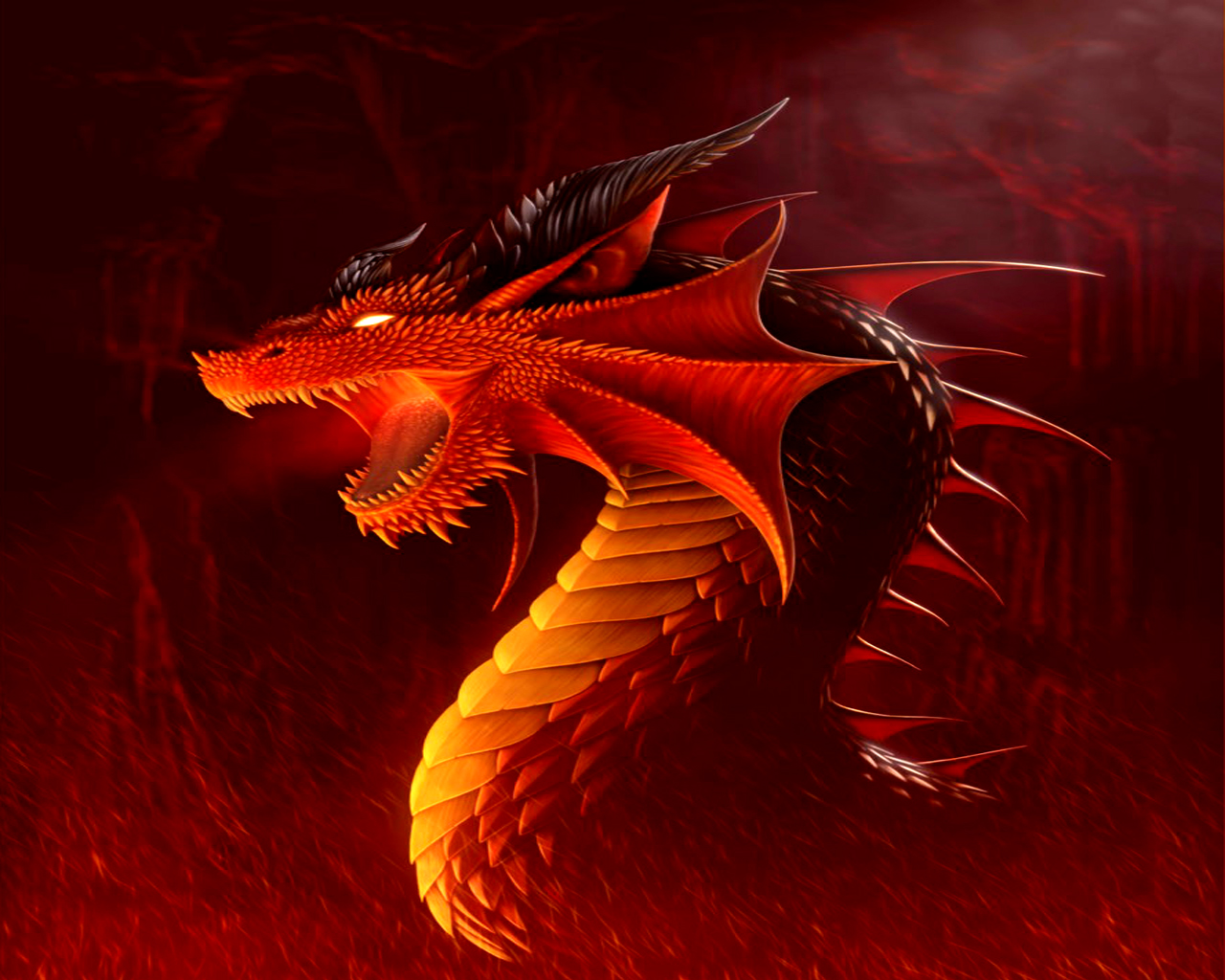 Fiery Dragon Roaring in a Lava Landscape