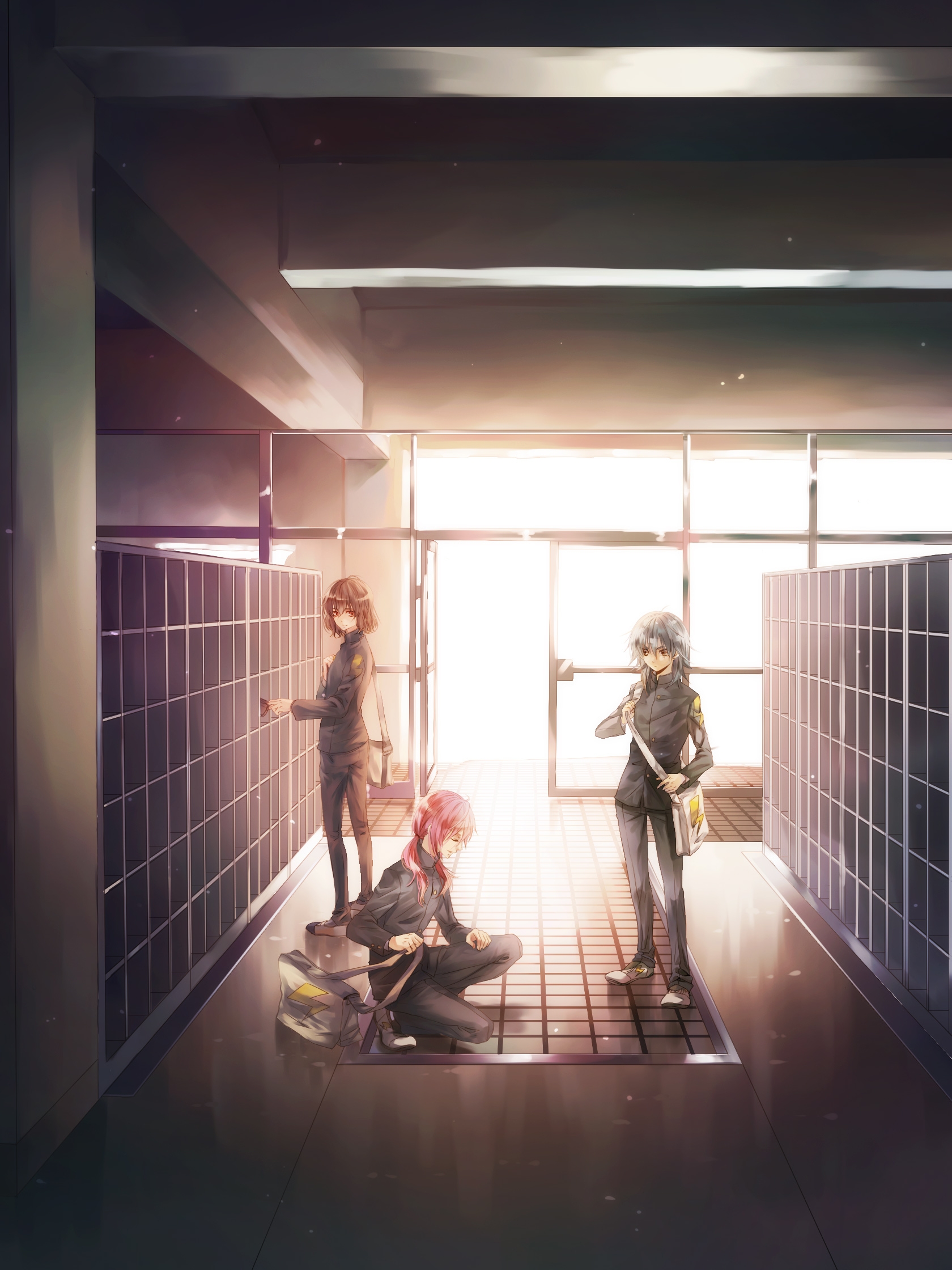 Anime Corridor School Students Light Portfolio Stock Photos